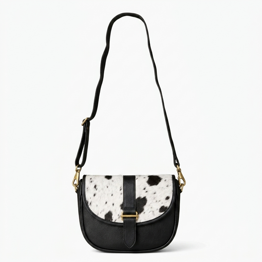 Cowhide Flap Buckle Cross Body Purse