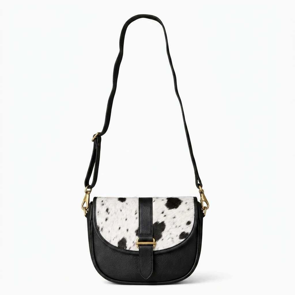Cowhide Flap Buckle Cross Body Purse