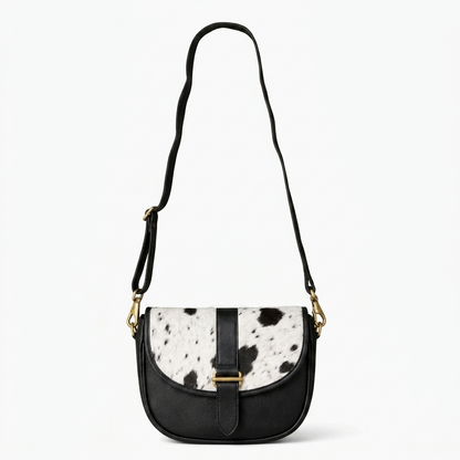 Cowhide Flap Buckle Cross Body Purse