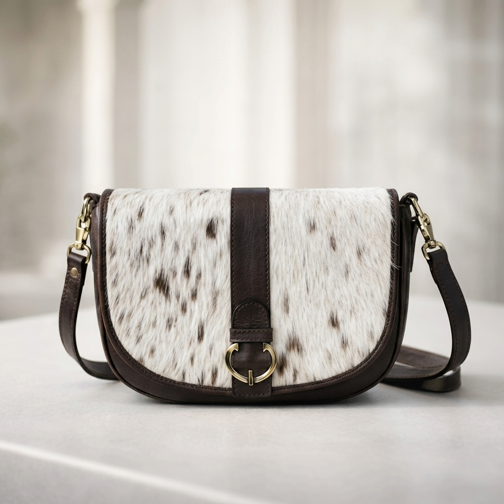 Cowhide Flap Buckle Cross Body Purse