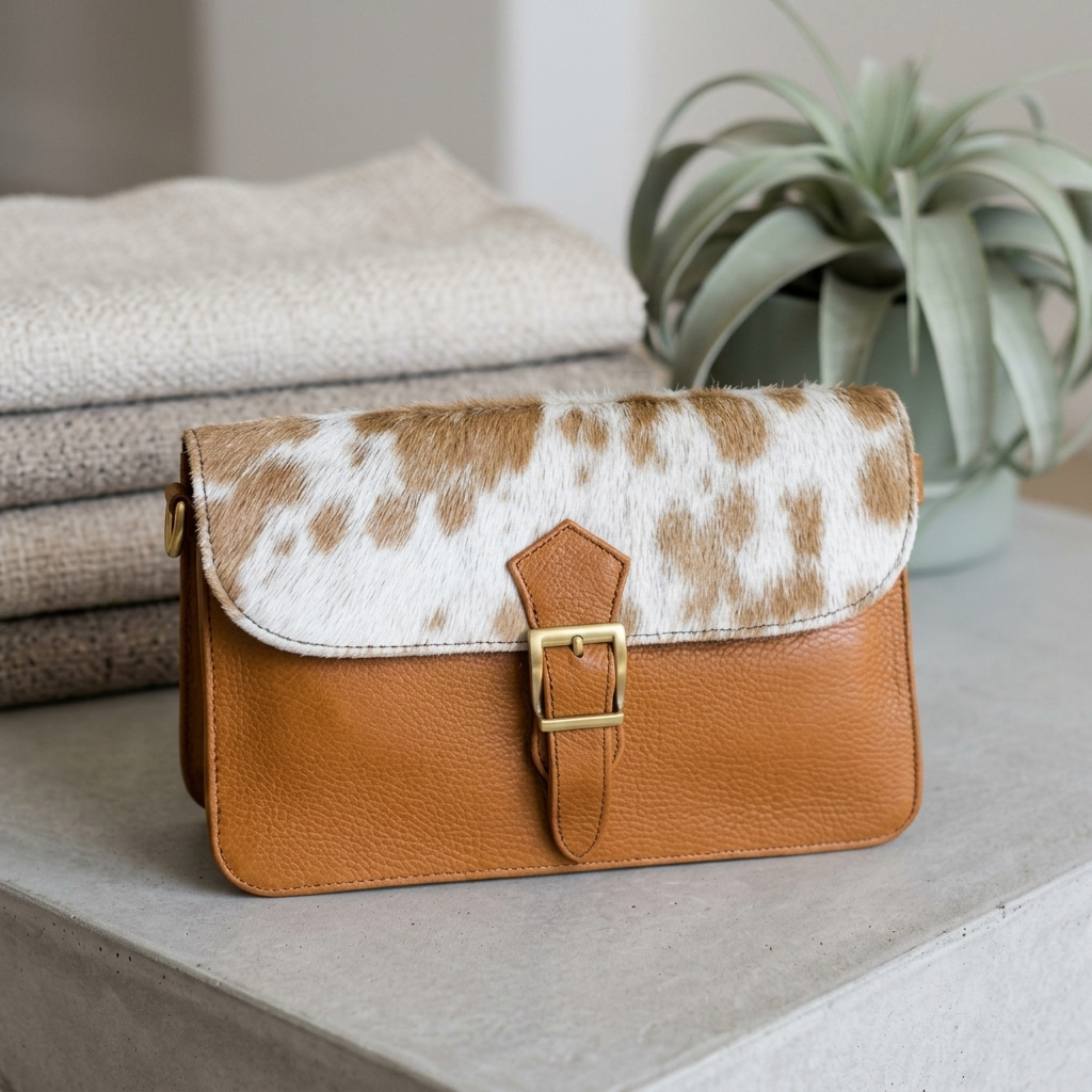 Cowhide Flip Crossbody Purse