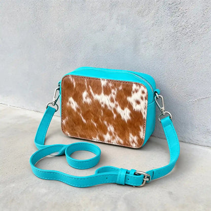 Cowhide Box-Style Crossbody Purse