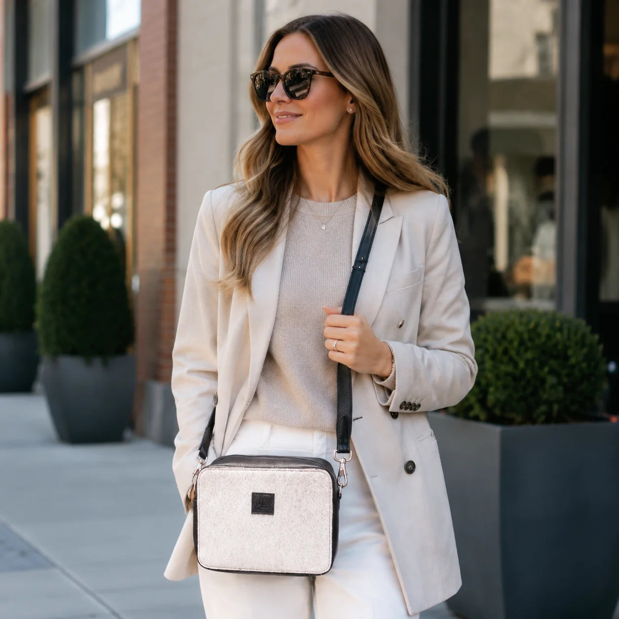 Cowhide Box-Style Crossbody Purse